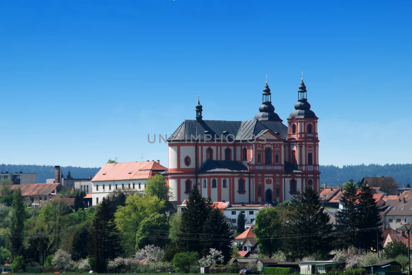 Czech church located in the park of a  country town Prestice