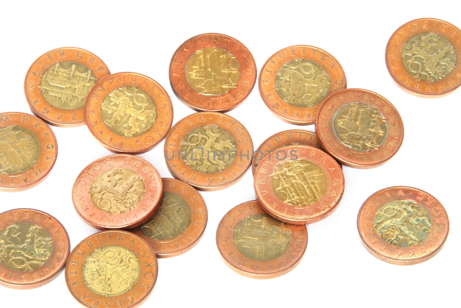 Czech 50 crowns coins - money on a large heap