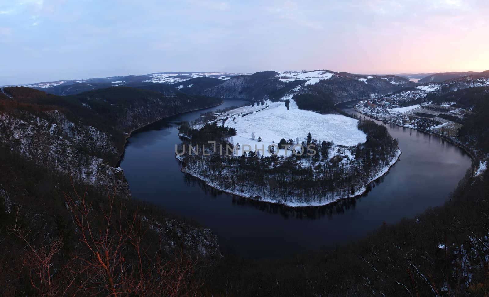 Horseshoe bend of the river Vltava in the Czech republic - winter