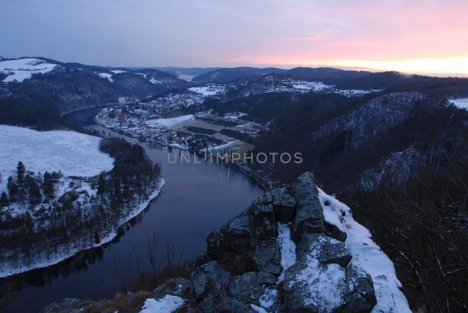 Horseshoe bend of the river Vltava in the Czech republic - winter