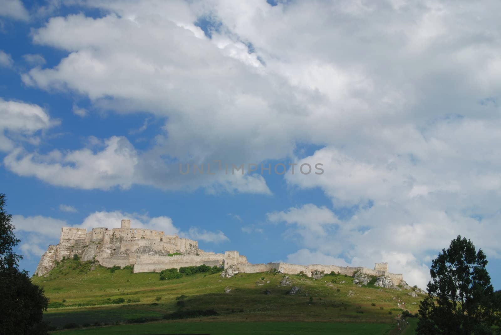 Ancient Slovak castle Spissky hrad lit by the sun