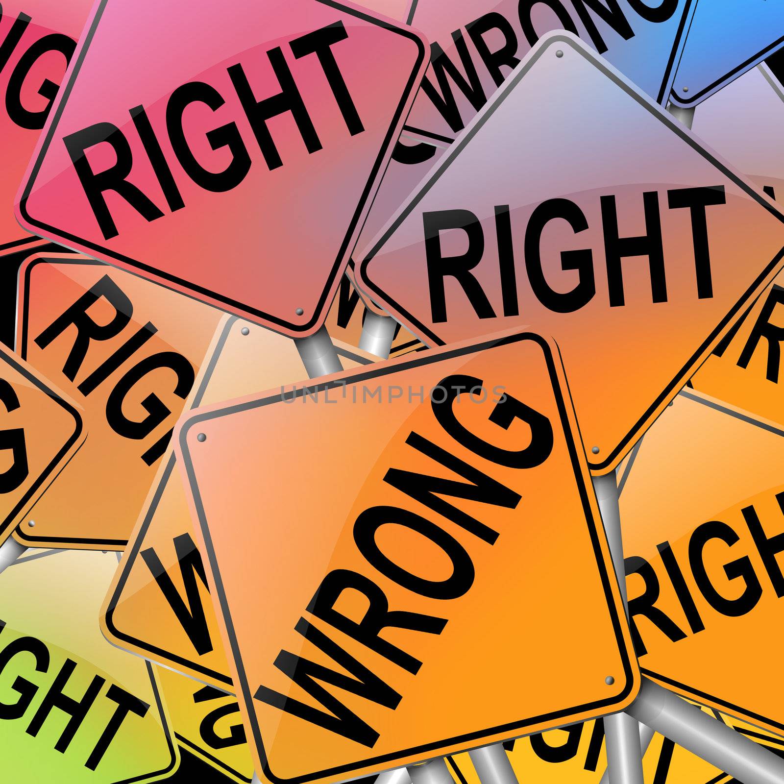 Illustration depicting many signs with a right and wrong concept.