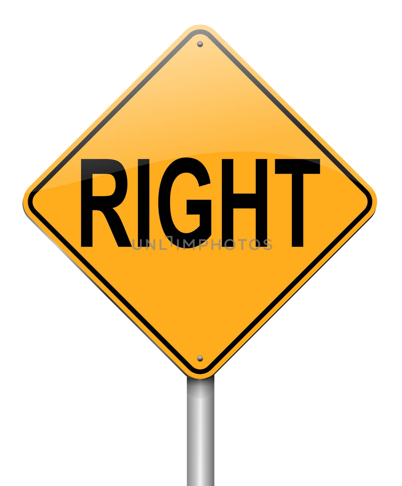 Illustration depicting a roadsign with a right concept. White background.