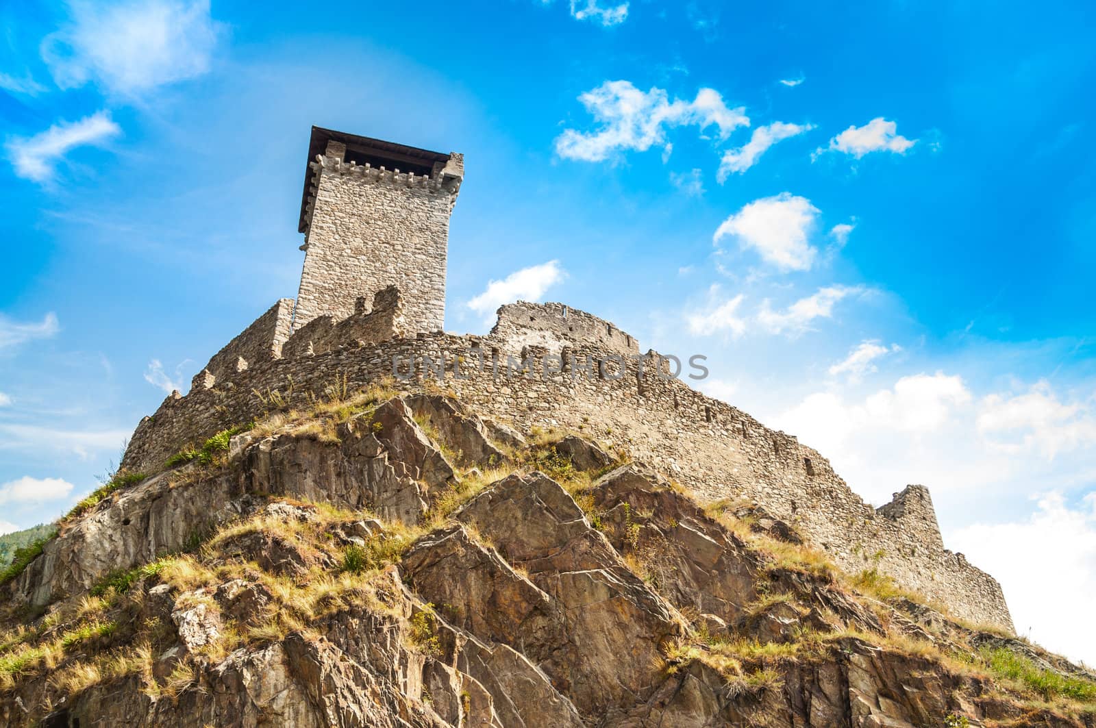 St. Micheal Castle in Ossana on a hill, Trentino, Italy