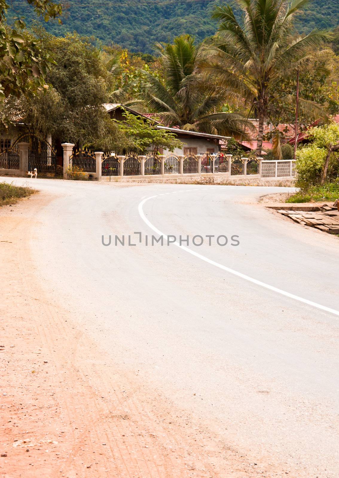 Curved road in Laos Away from the city.
