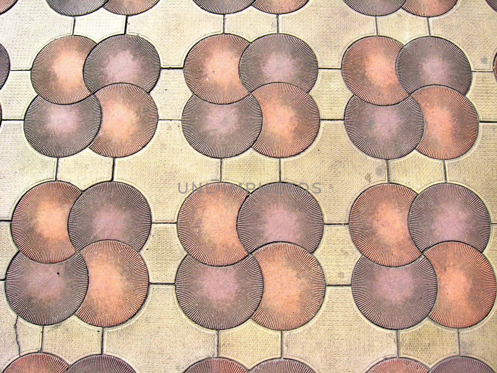 The image of tile with round patterns on sidewalk