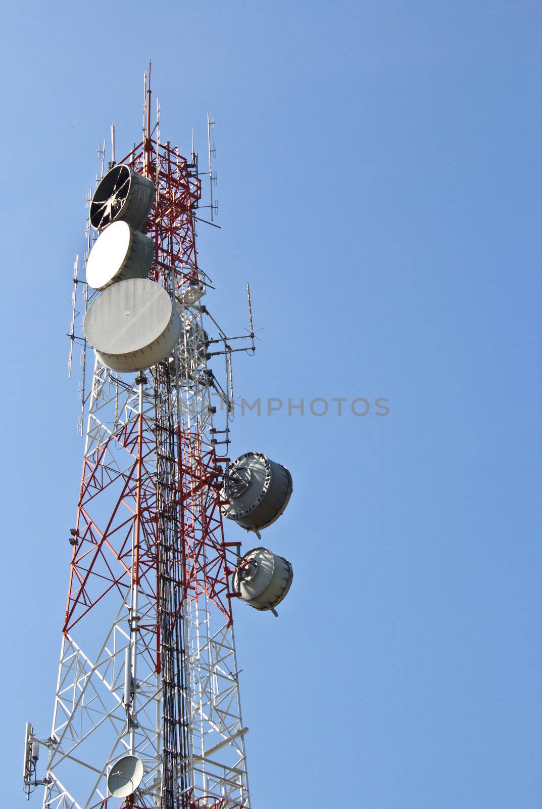 communication tower with blue sky