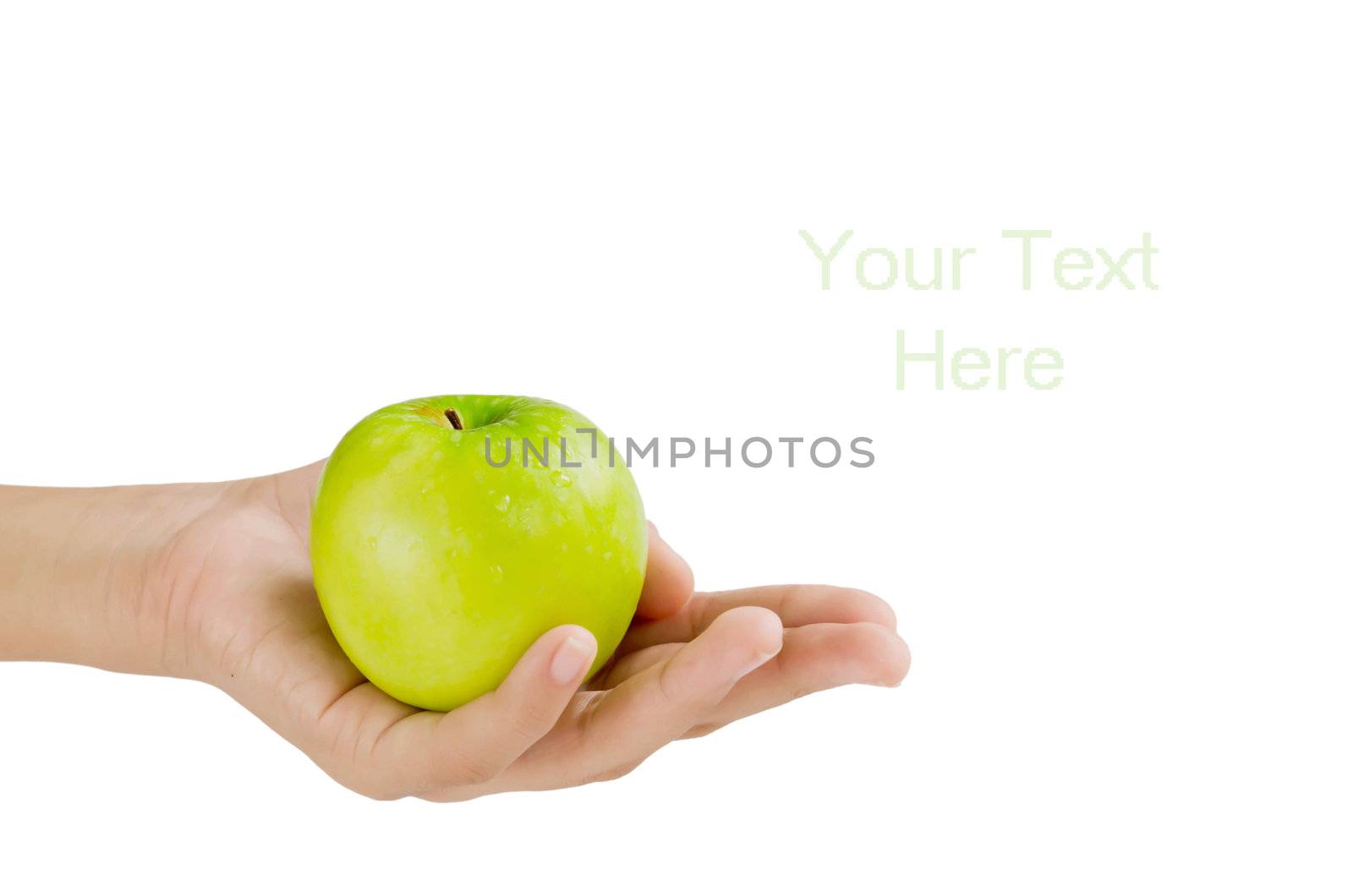 Female hand with an apple on white background