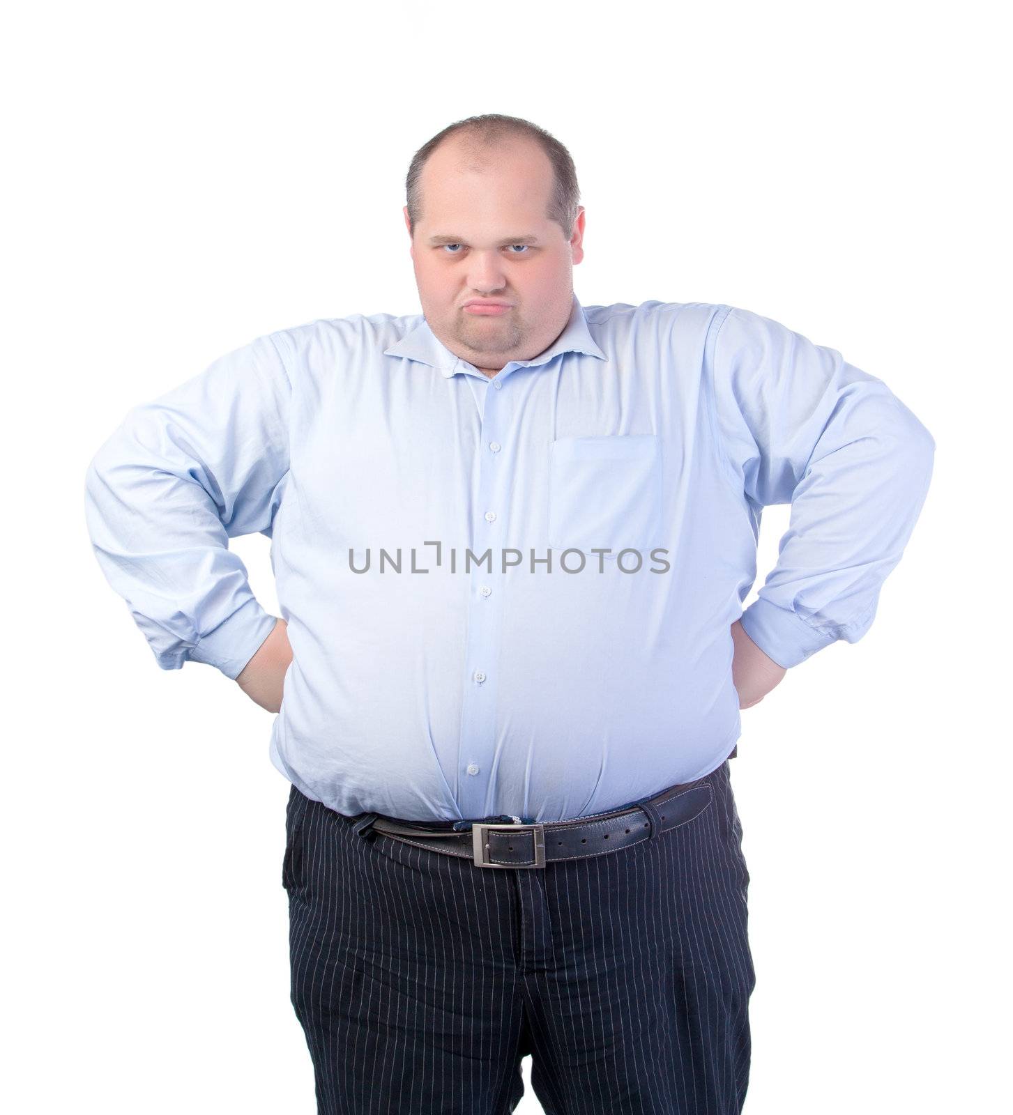 Happy Fat Man in a Blue Shirt, isolated