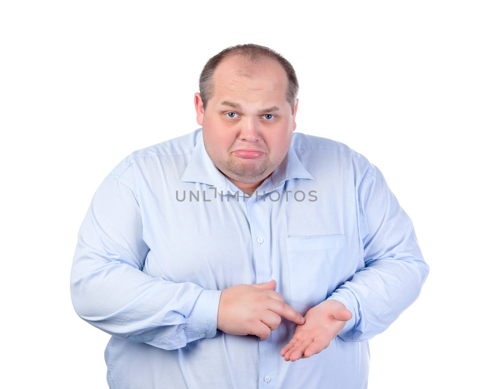 Unhappy Fat Man in a Blue Shirt by Discovod