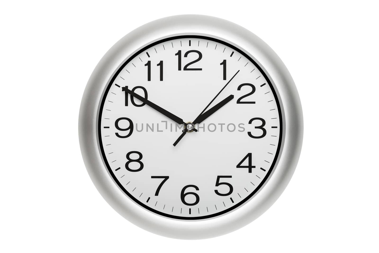 Large office wall clock showing time isolated on white