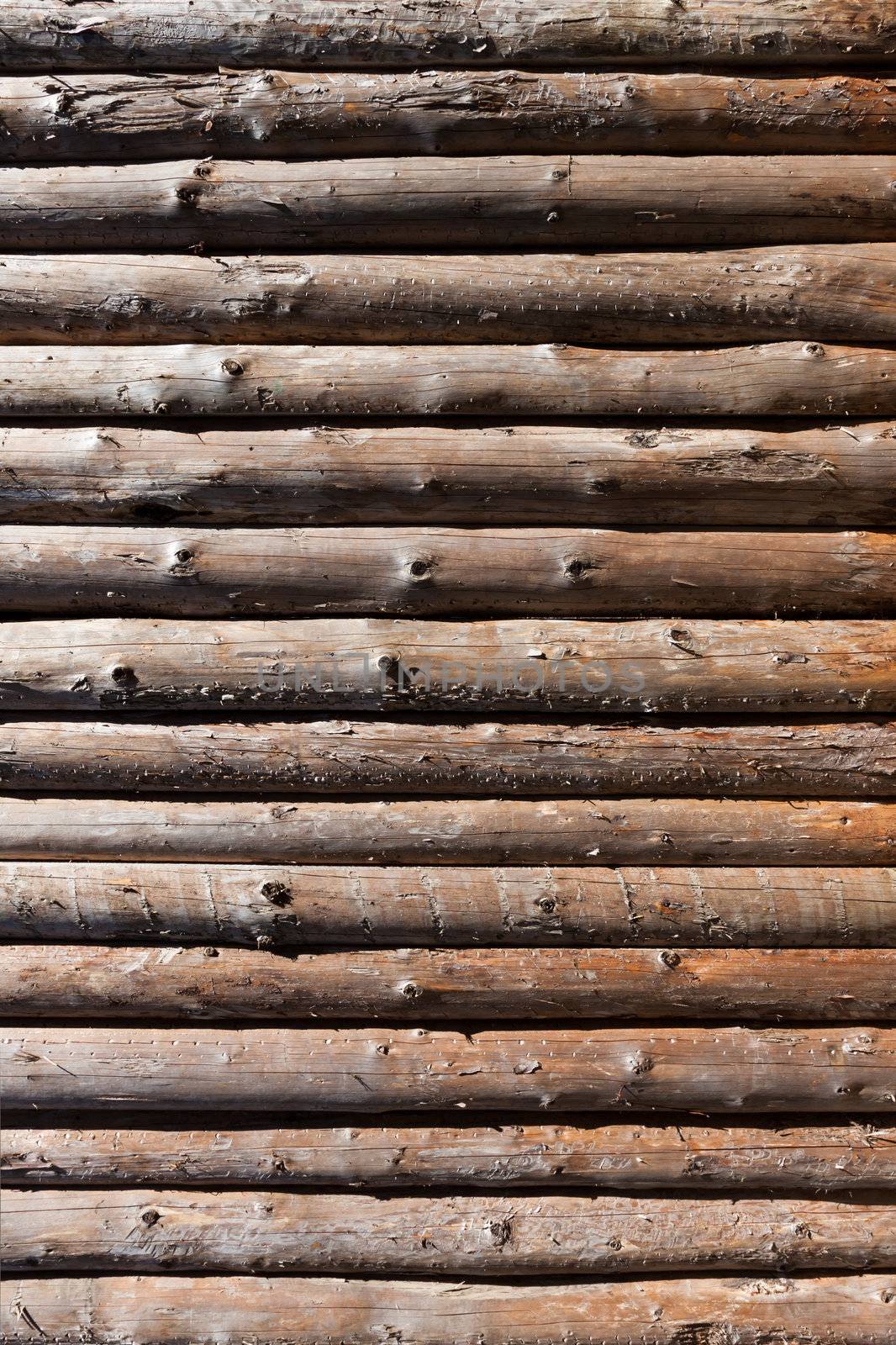 Wooden logs wall of rural house background