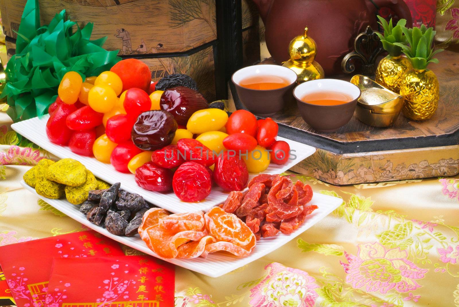 Dried fruits with chinese new year background