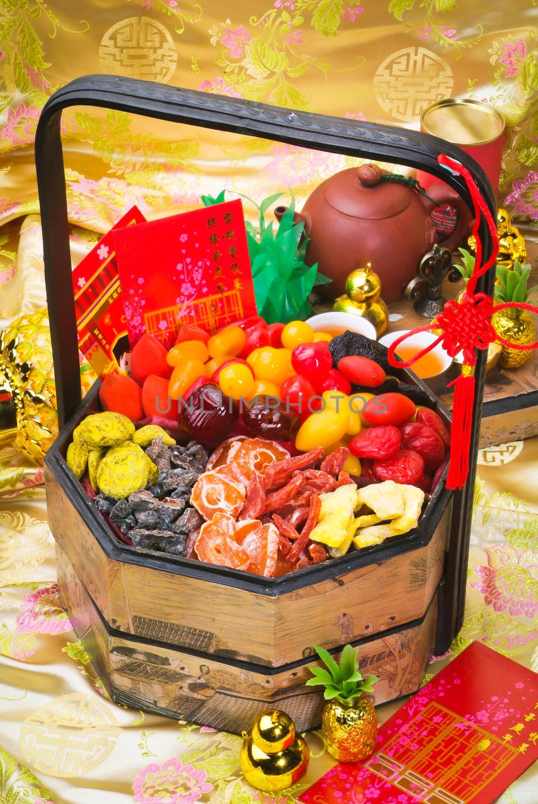 Dried fruits with chinese new year background