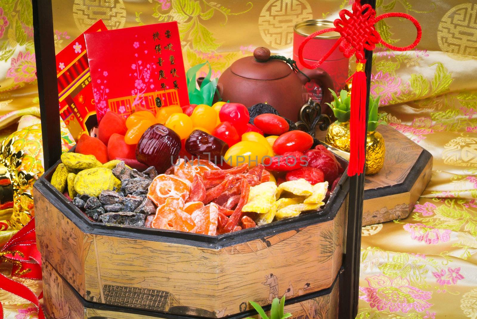Dried fruits with chinese new year background