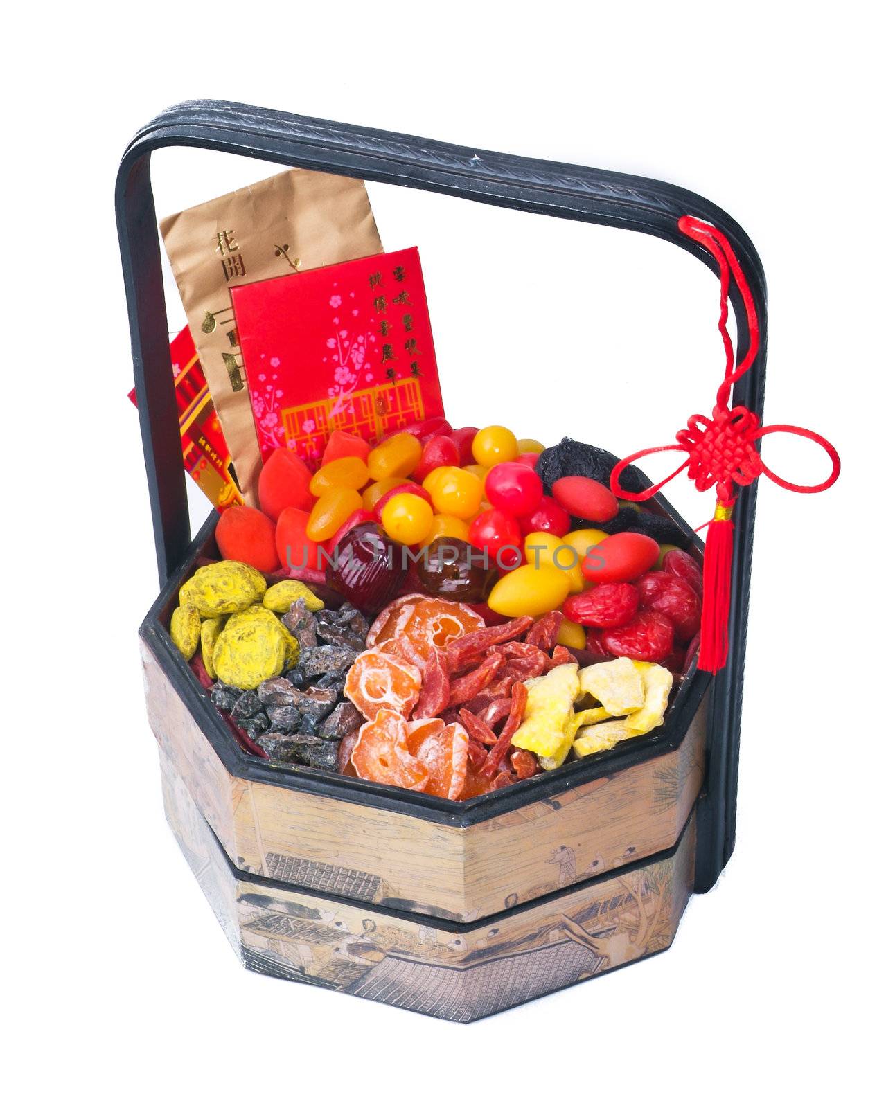 Dried fruits with chinese new year background