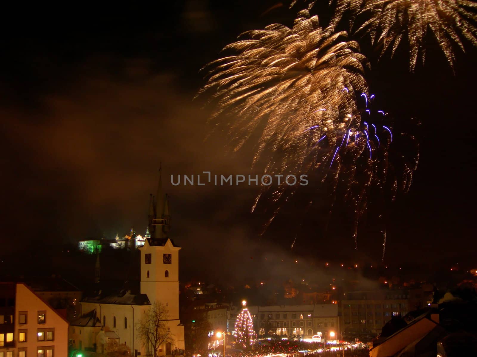  New year celebration with fireworks in the centre of town           