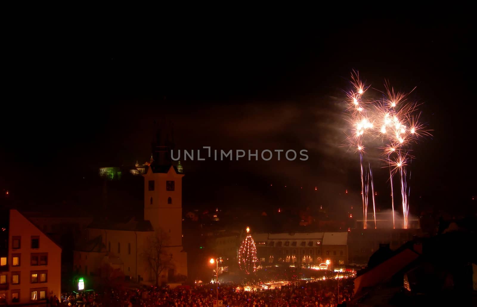    New year celebration with fireworks in the centre of town           