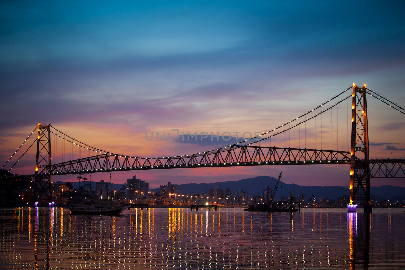 Suspension Bridge at Sunset by Daniel_Wiedemann