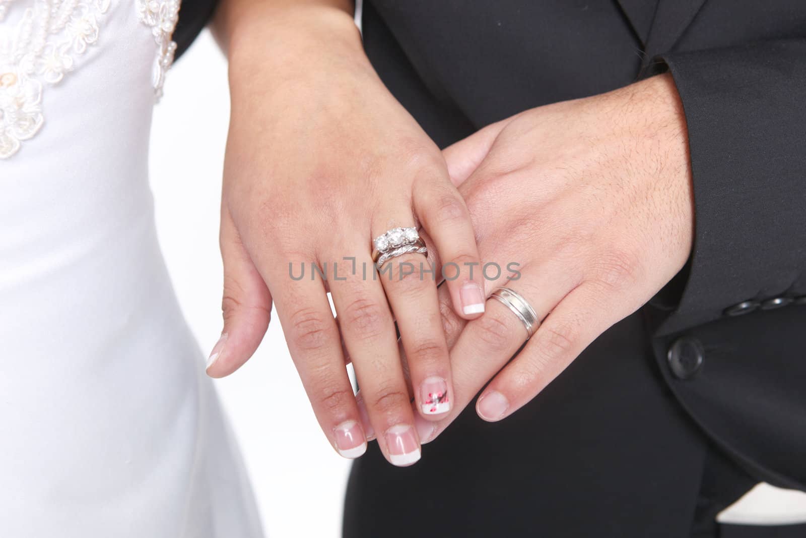 Hand of a Married Couple With Wedding Rings and Bands