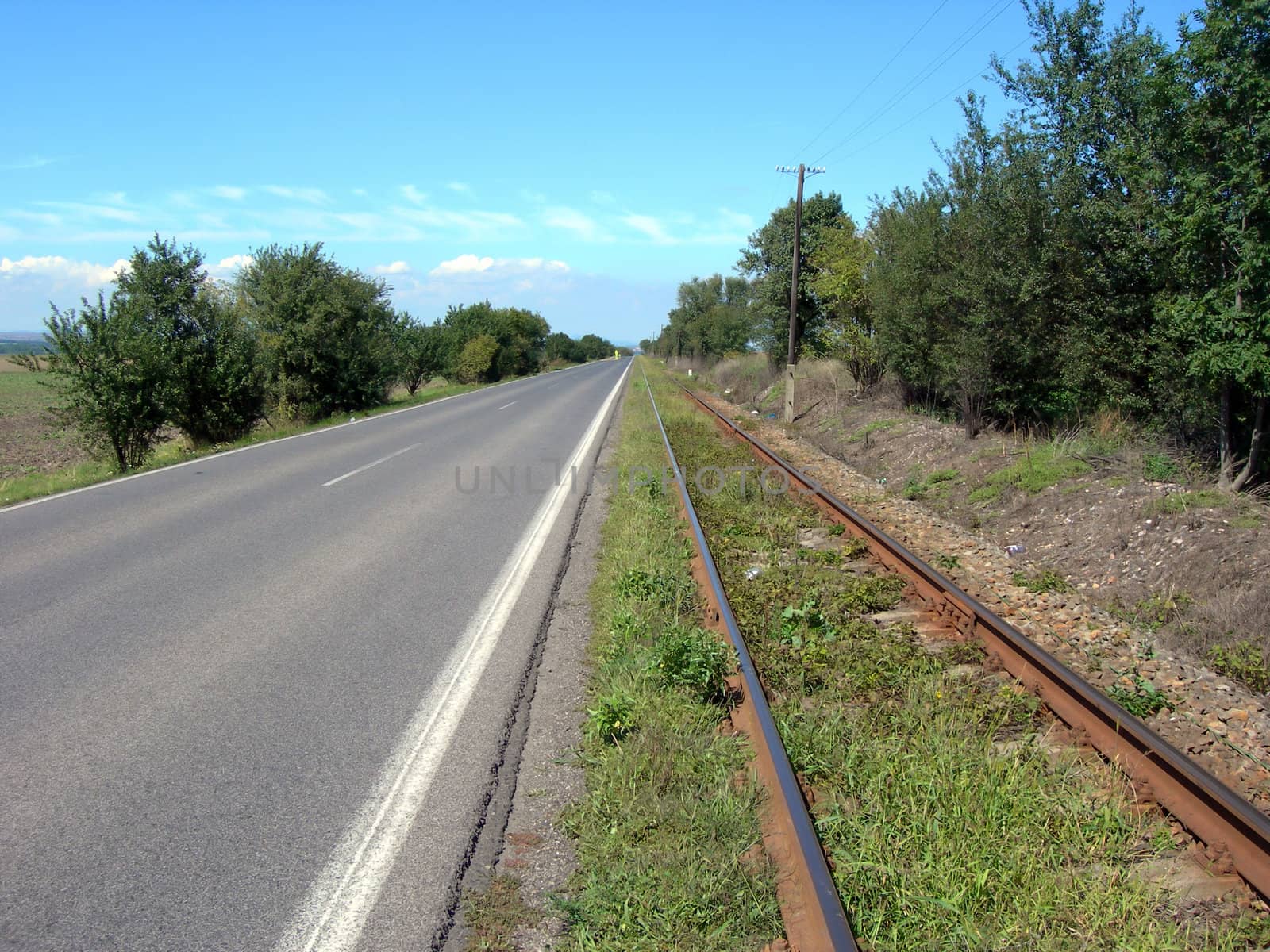           Railway and parallel asphalt road 