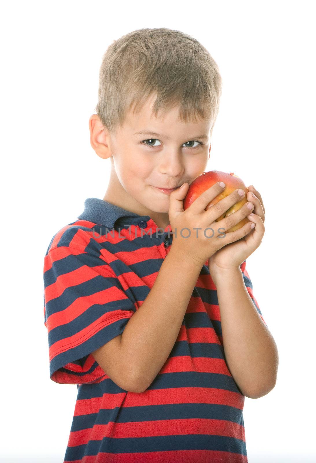 Boy holding an apple by bloodua