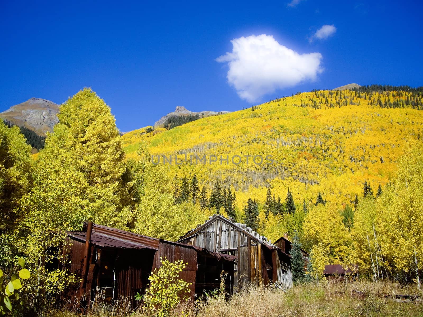Old Silver Mining Cabins in Fall color Colorado USA