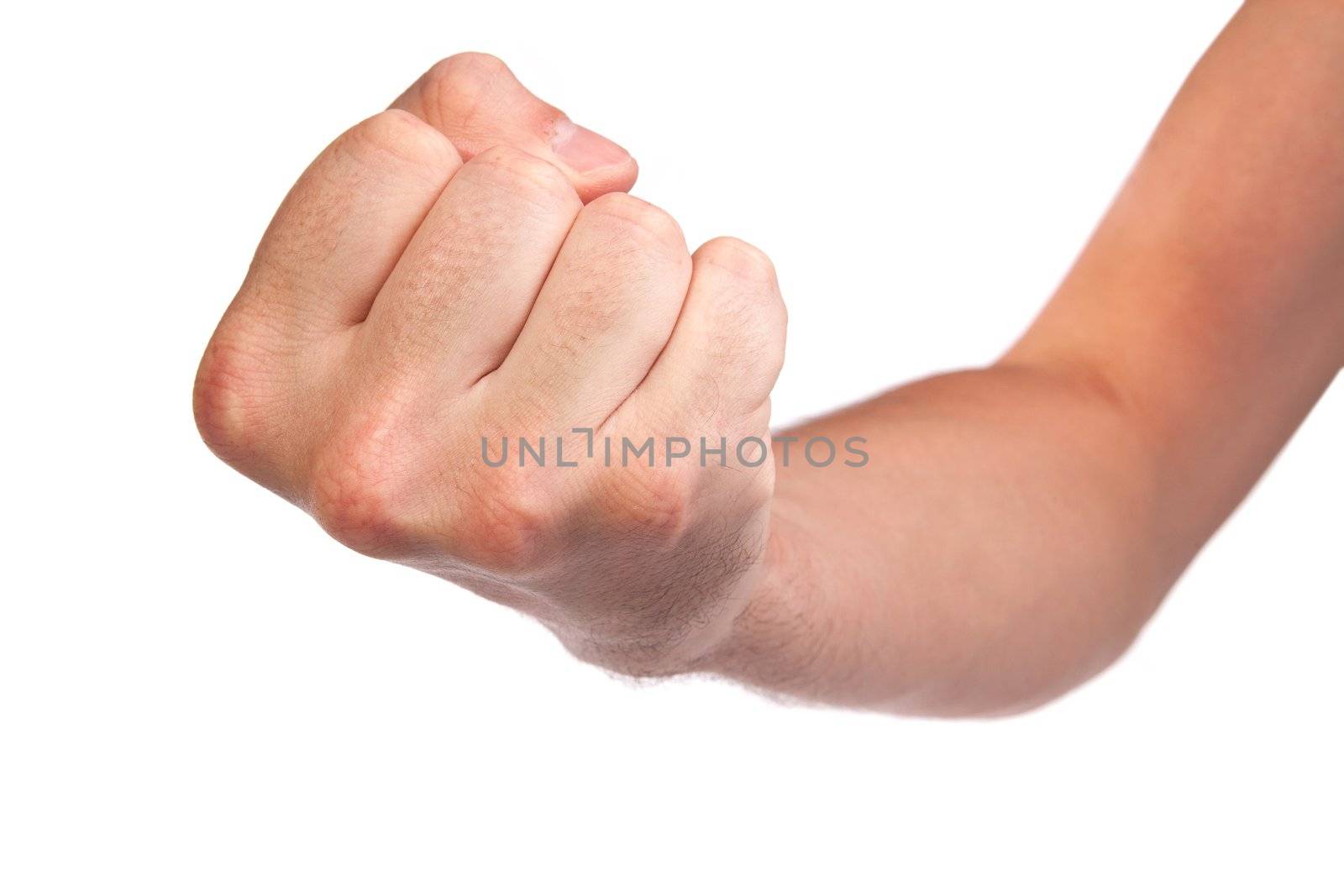 Hand with clenched a fist, isolated on a white background