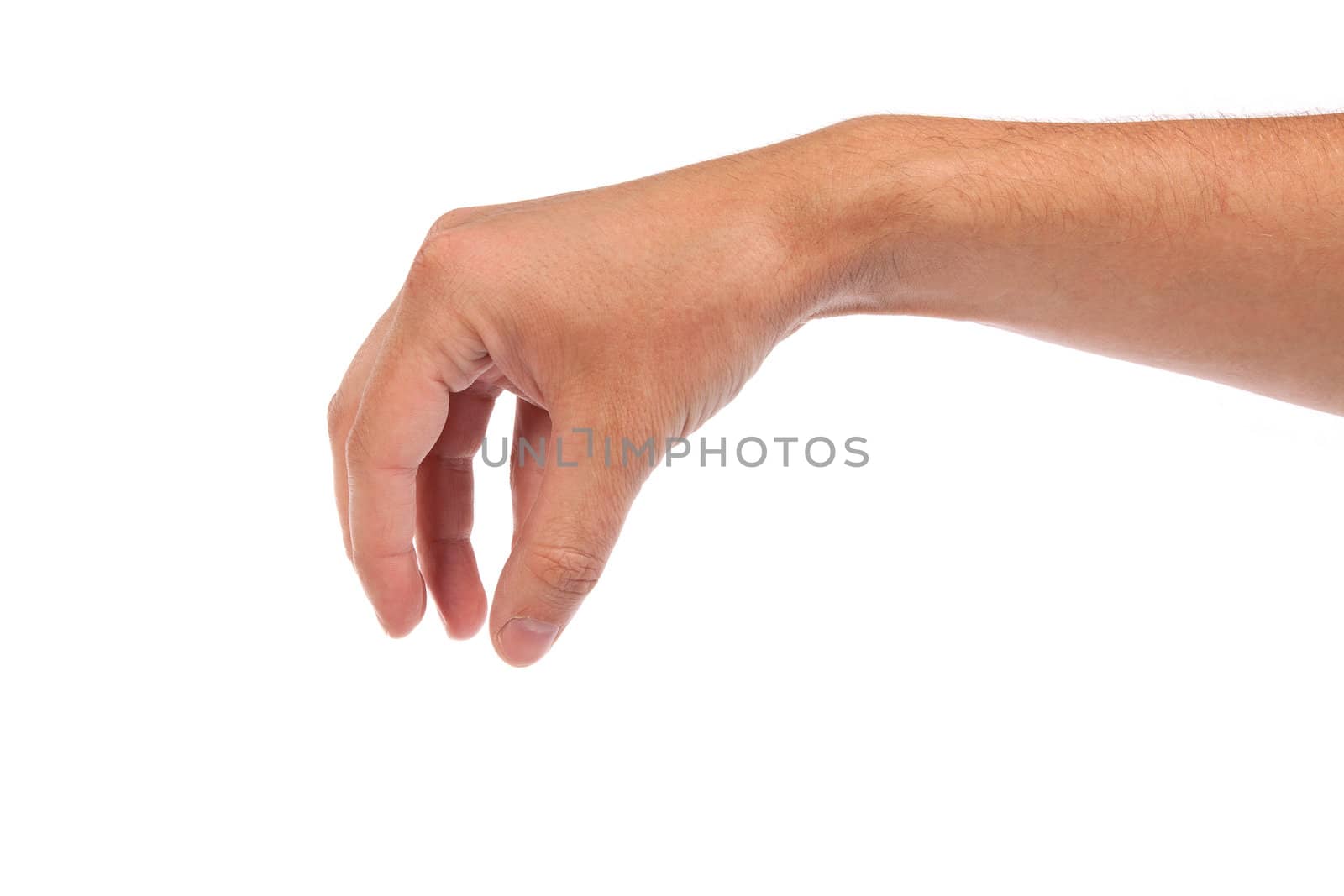 Well shaped male hand reaching for something isolated on a white background