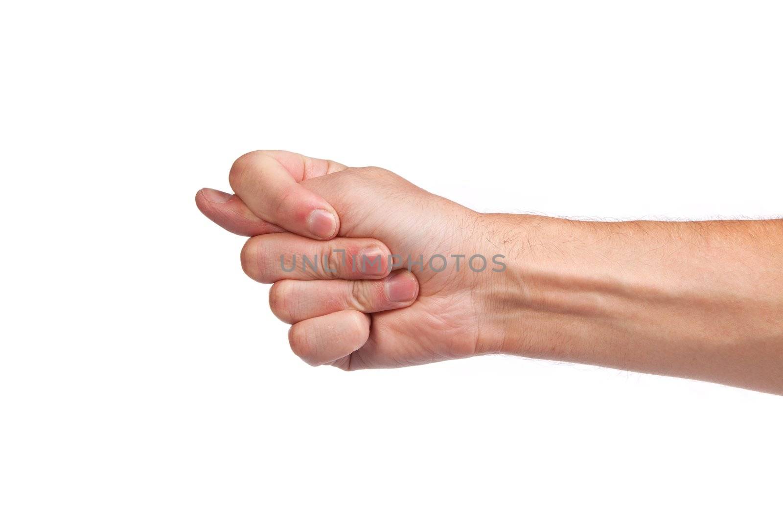 Hand is showing a fig sign isolated on a white background