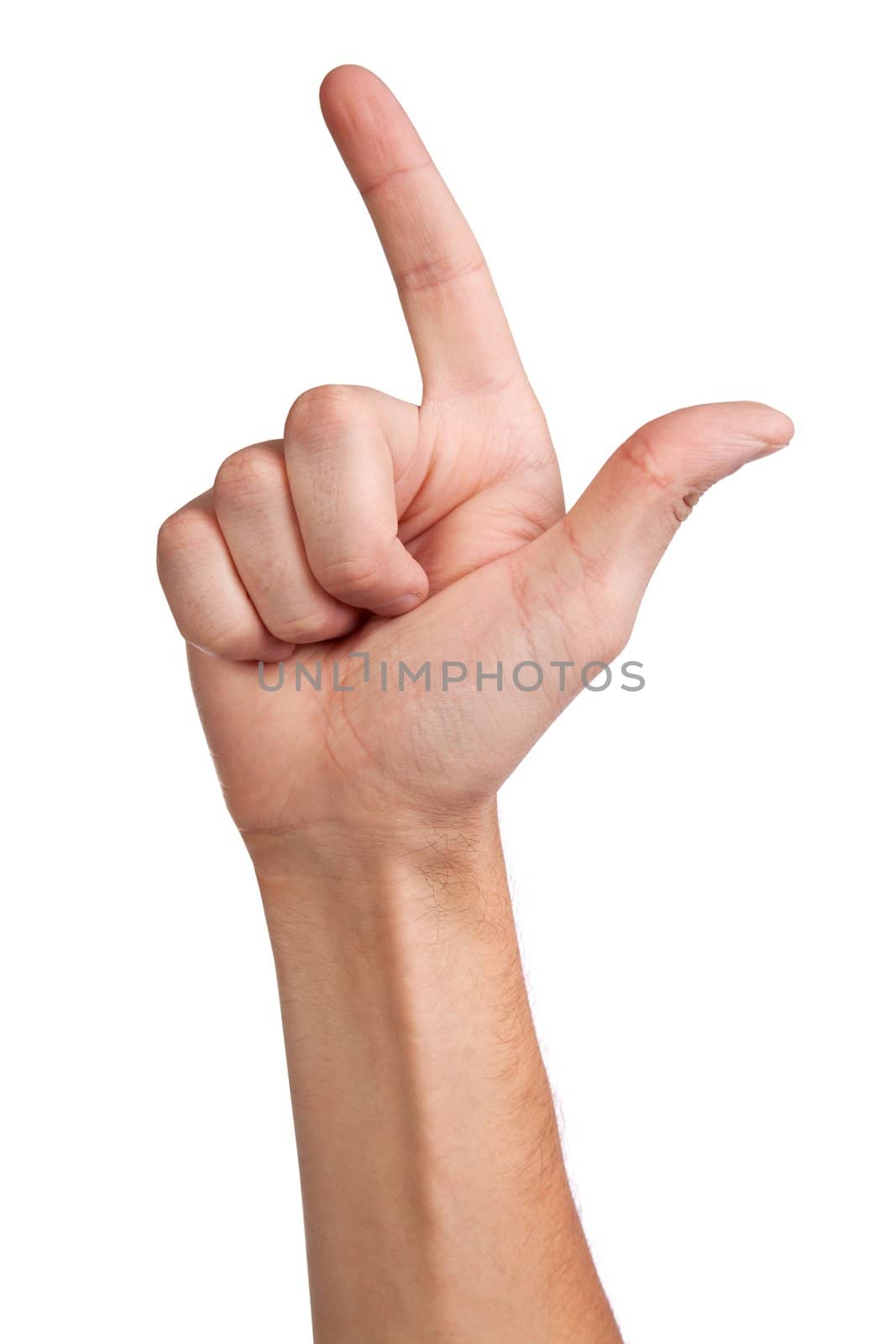 Pointing hand (or shooting or aiming) isolated on a white background