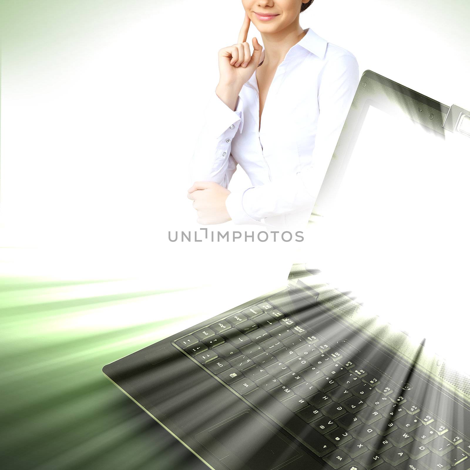 Image of notebook with shining screen by sergey_nivens