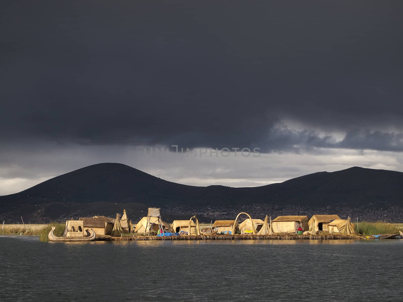 Uros floating island on Titicaca lake, Peru