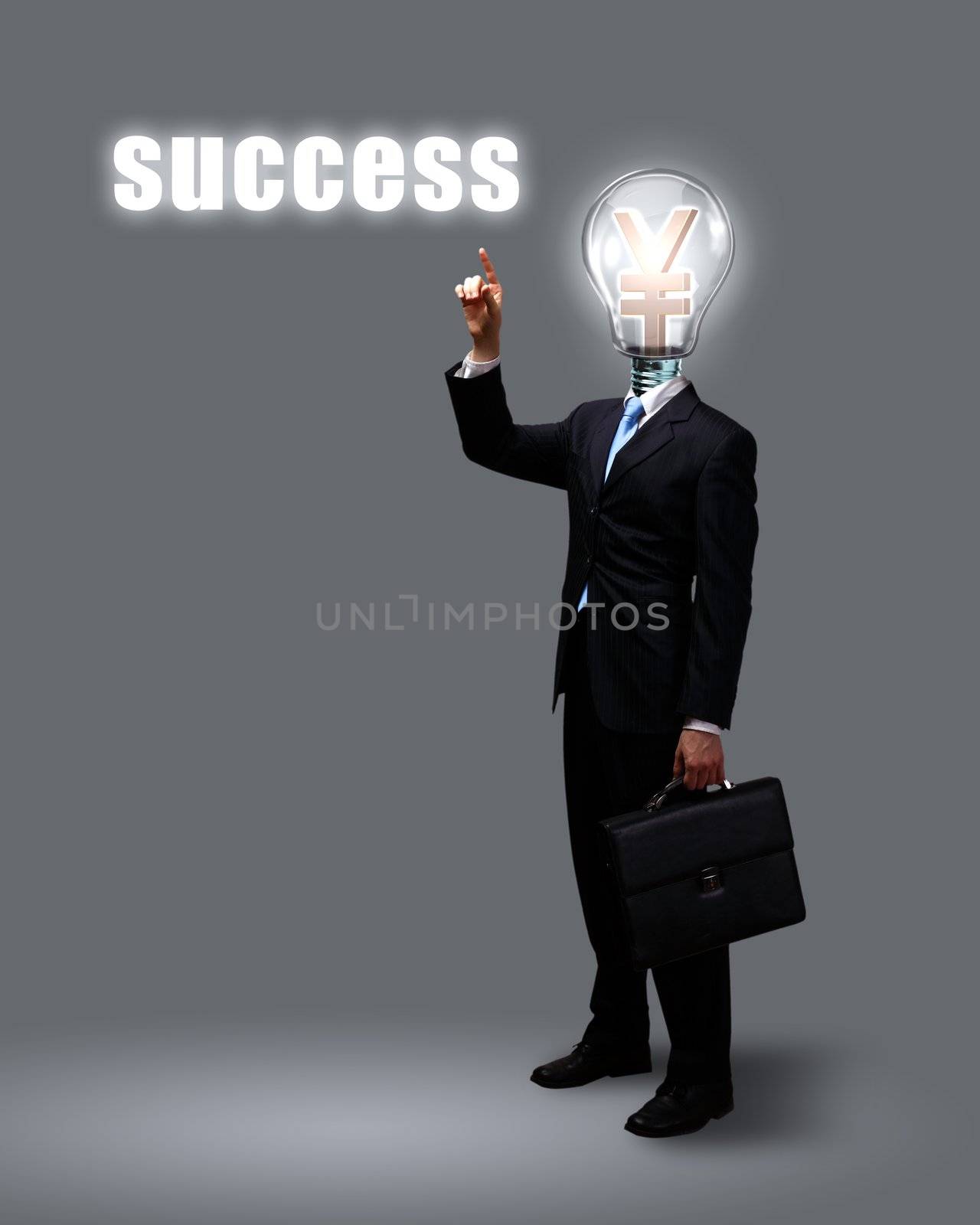 Light bulb and a business person as symbols of creativity in business