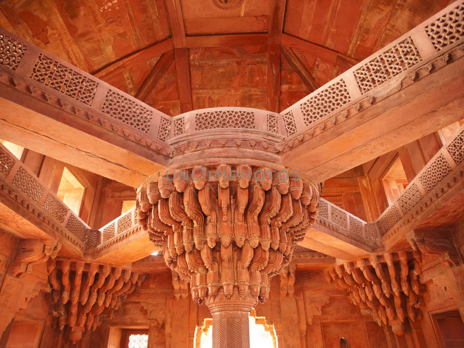 The central pillar of Diwan-i-khas in the Fatehpur Sikri, Agra district, India