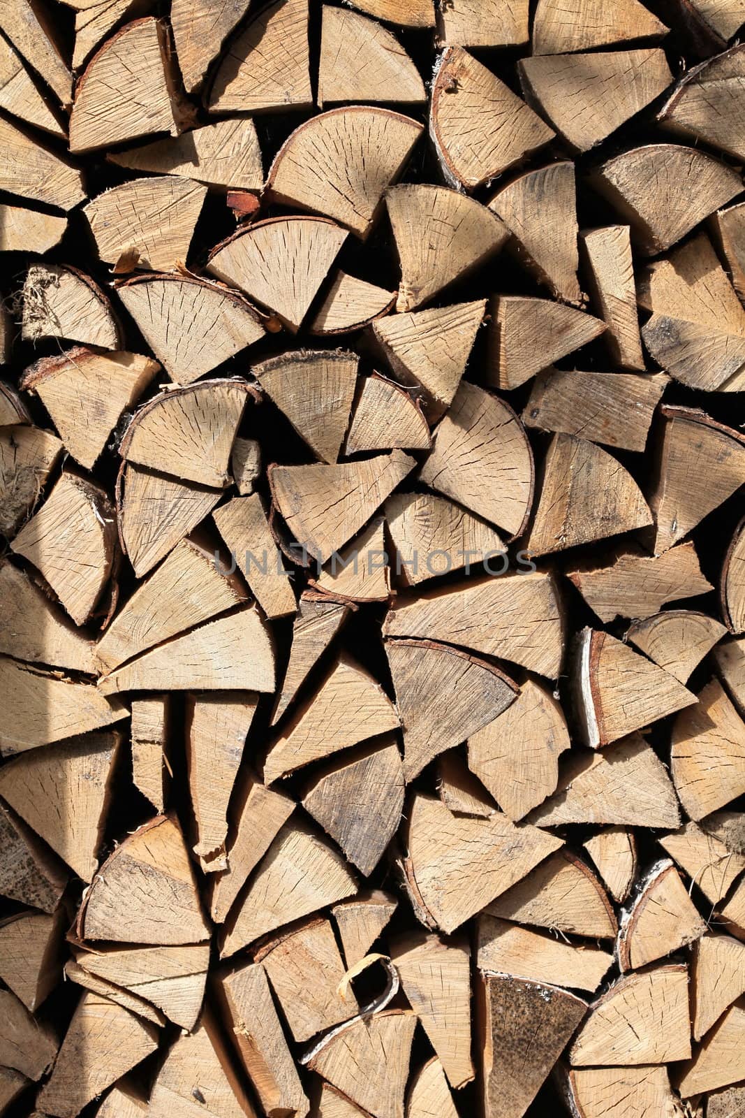 The heap of birchen logs as background