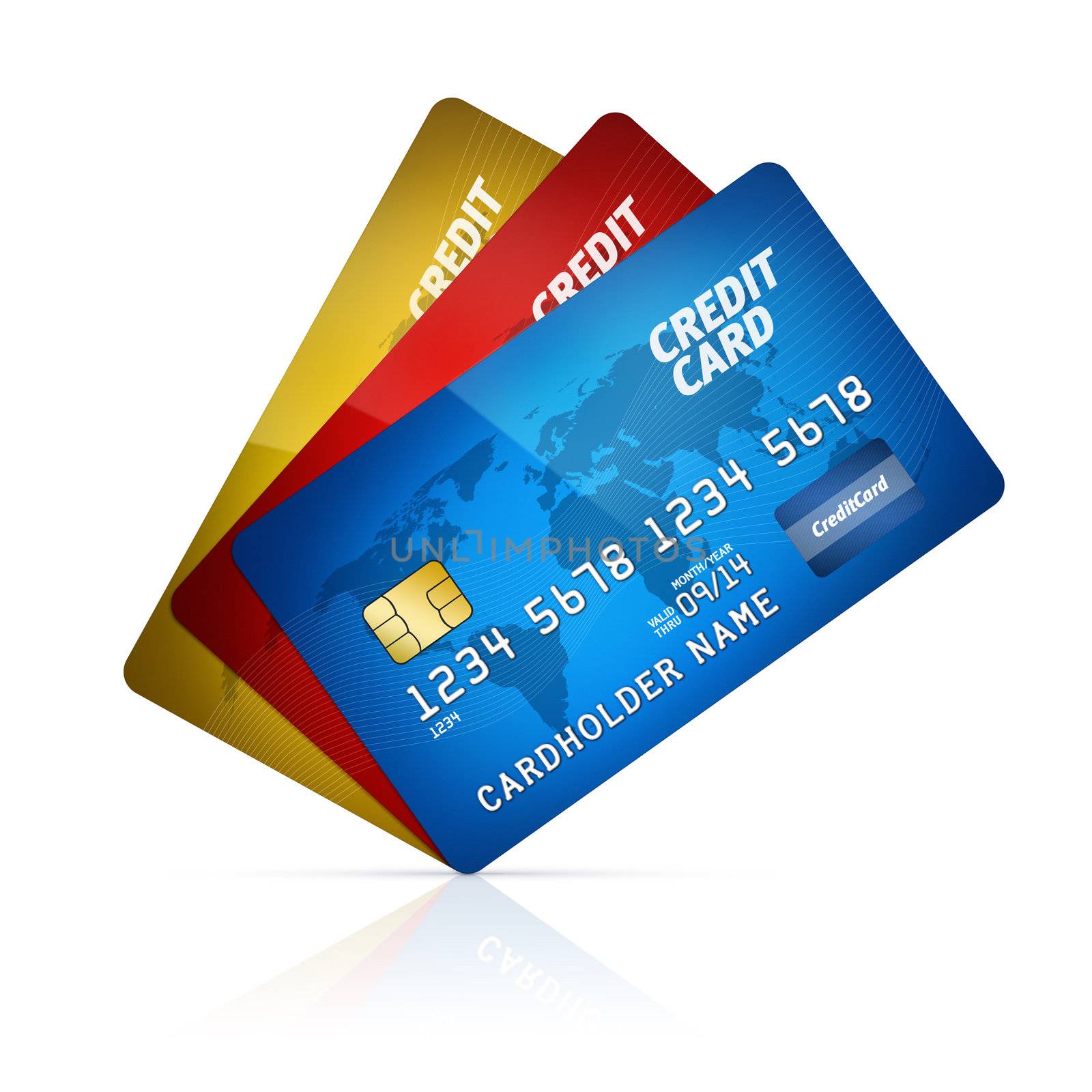 High detail illustration of a plastic credit card. Isolated on white.