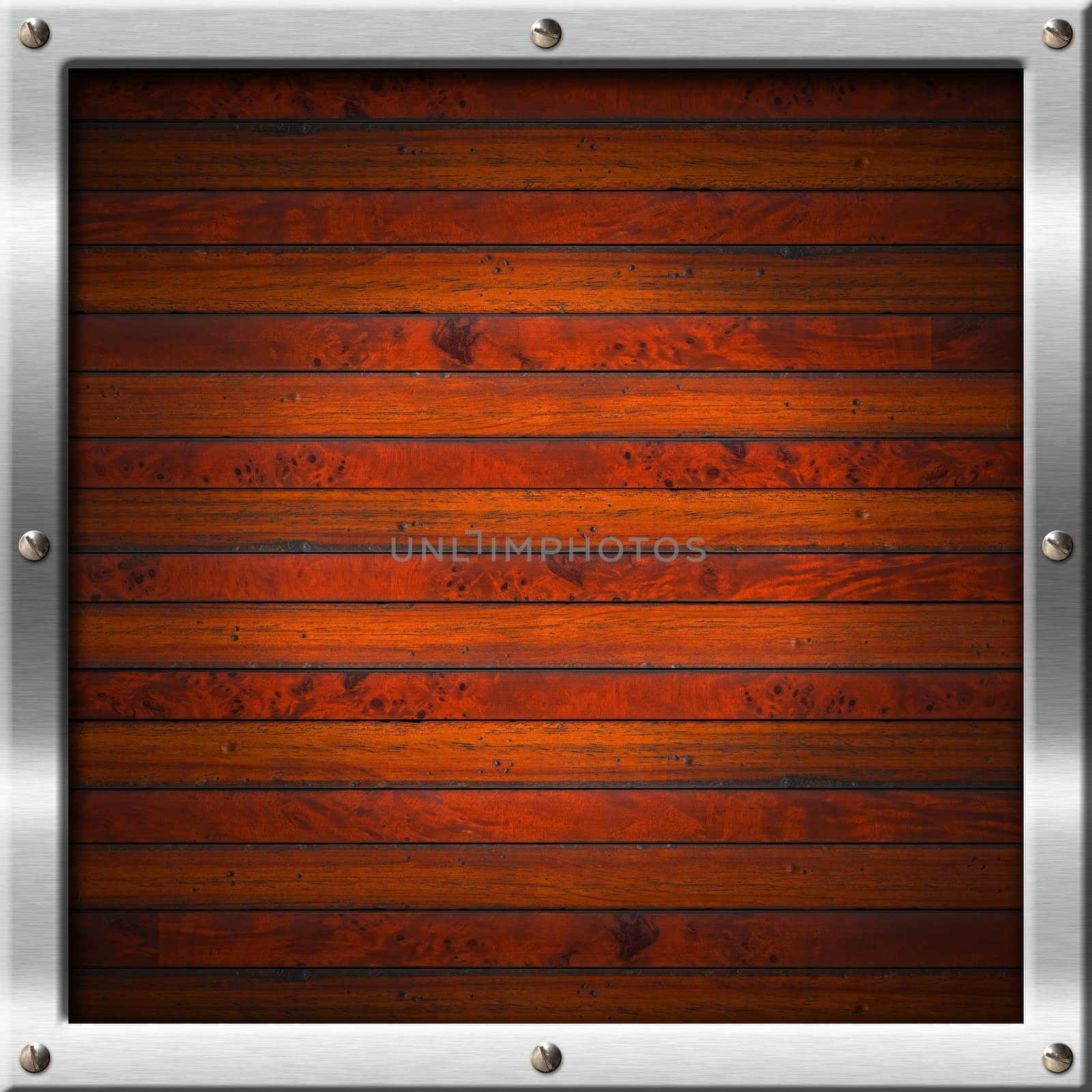 Metallic and wooden frame with screws heads


