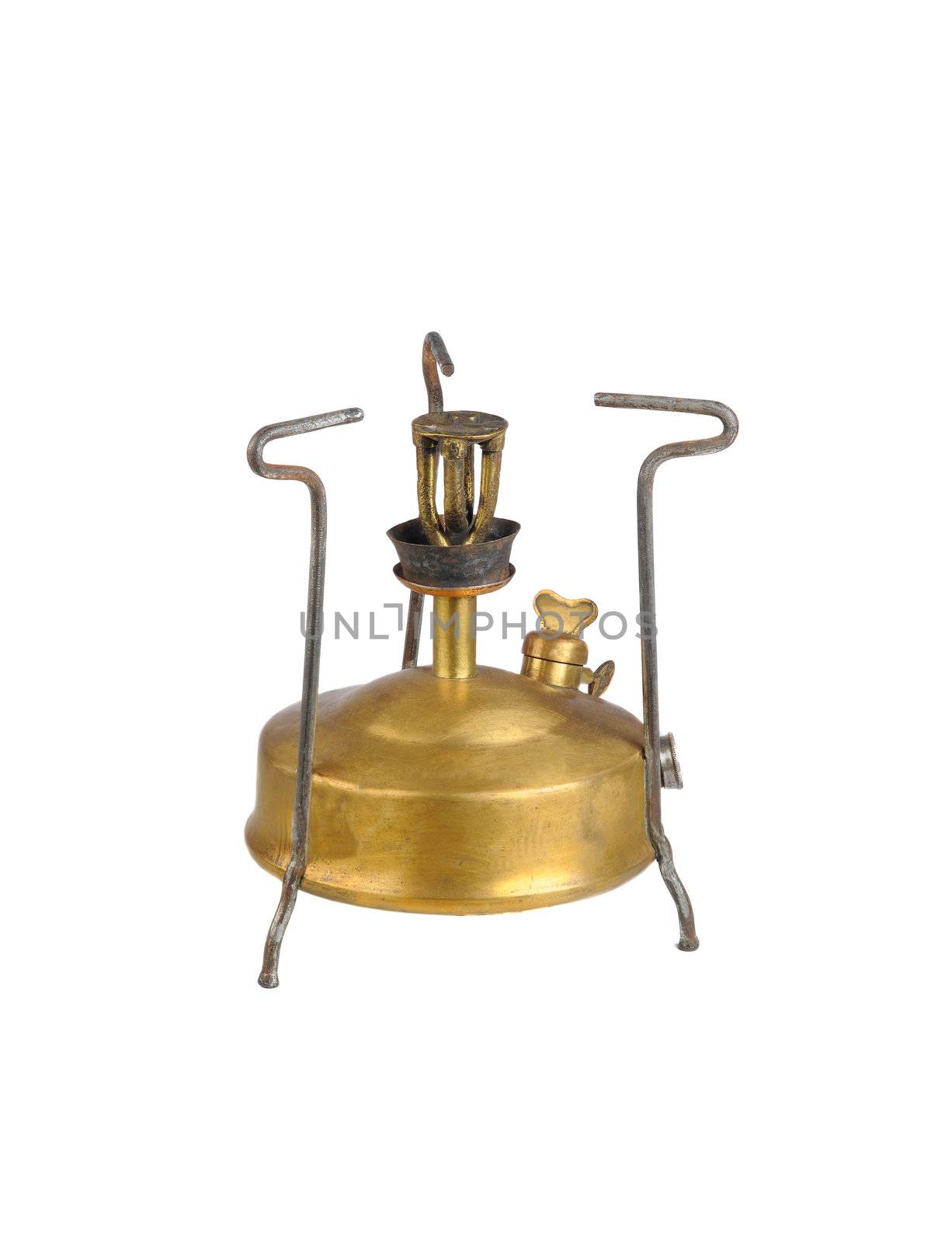 Old camping stove primus on white  background