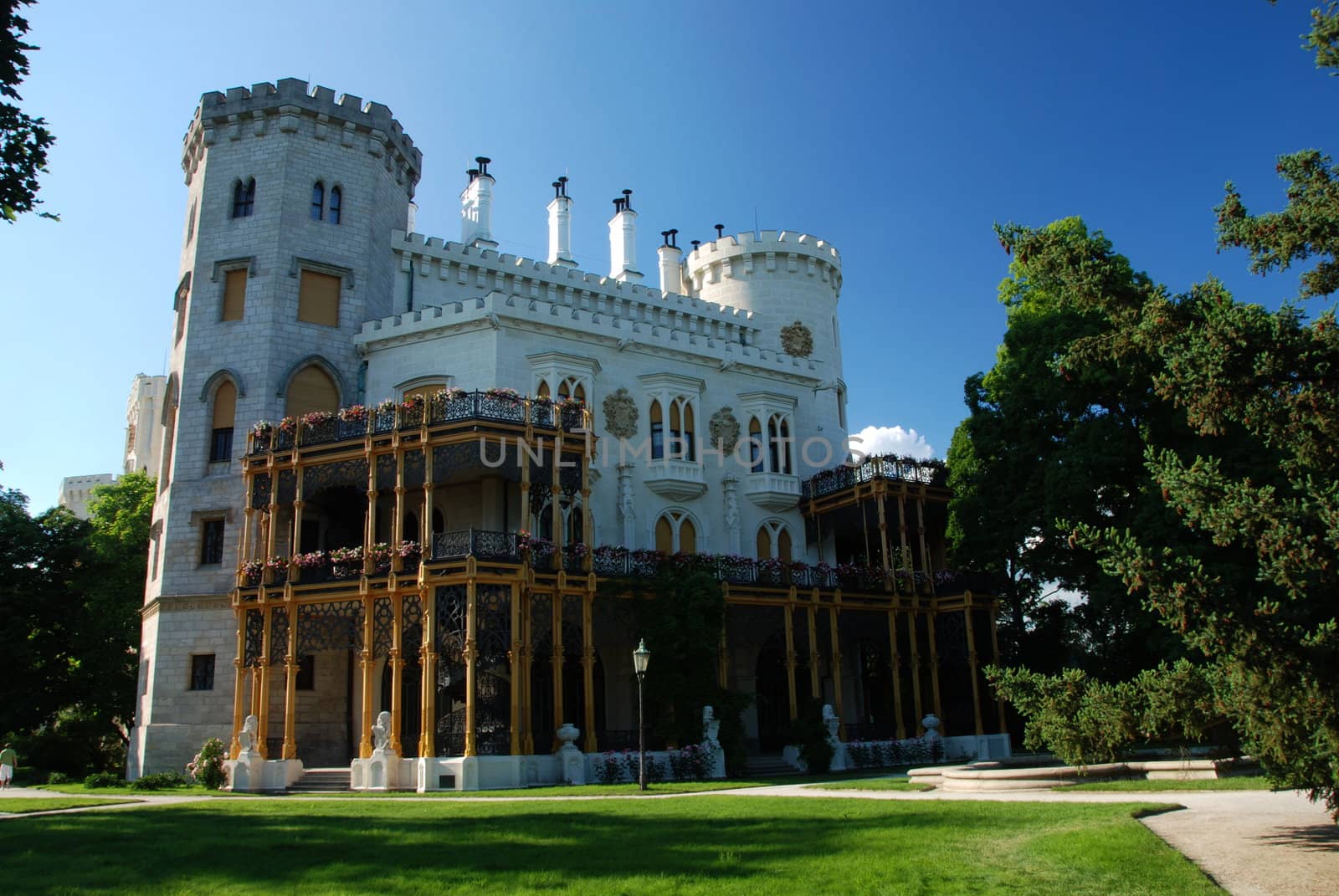 Beautiful renaissance castle Hluboka i the Czech Republic is located in rose gardens