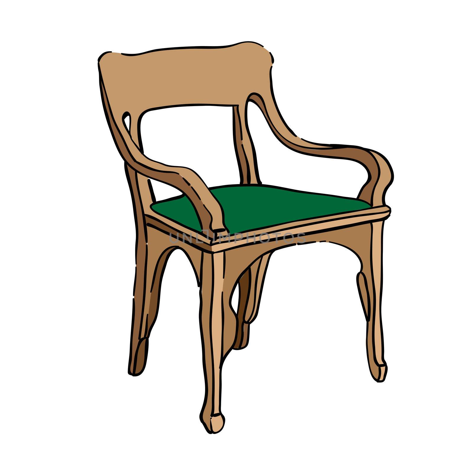 Hand drawn illustration of an 1900 style chair, colored doodle isolated on white