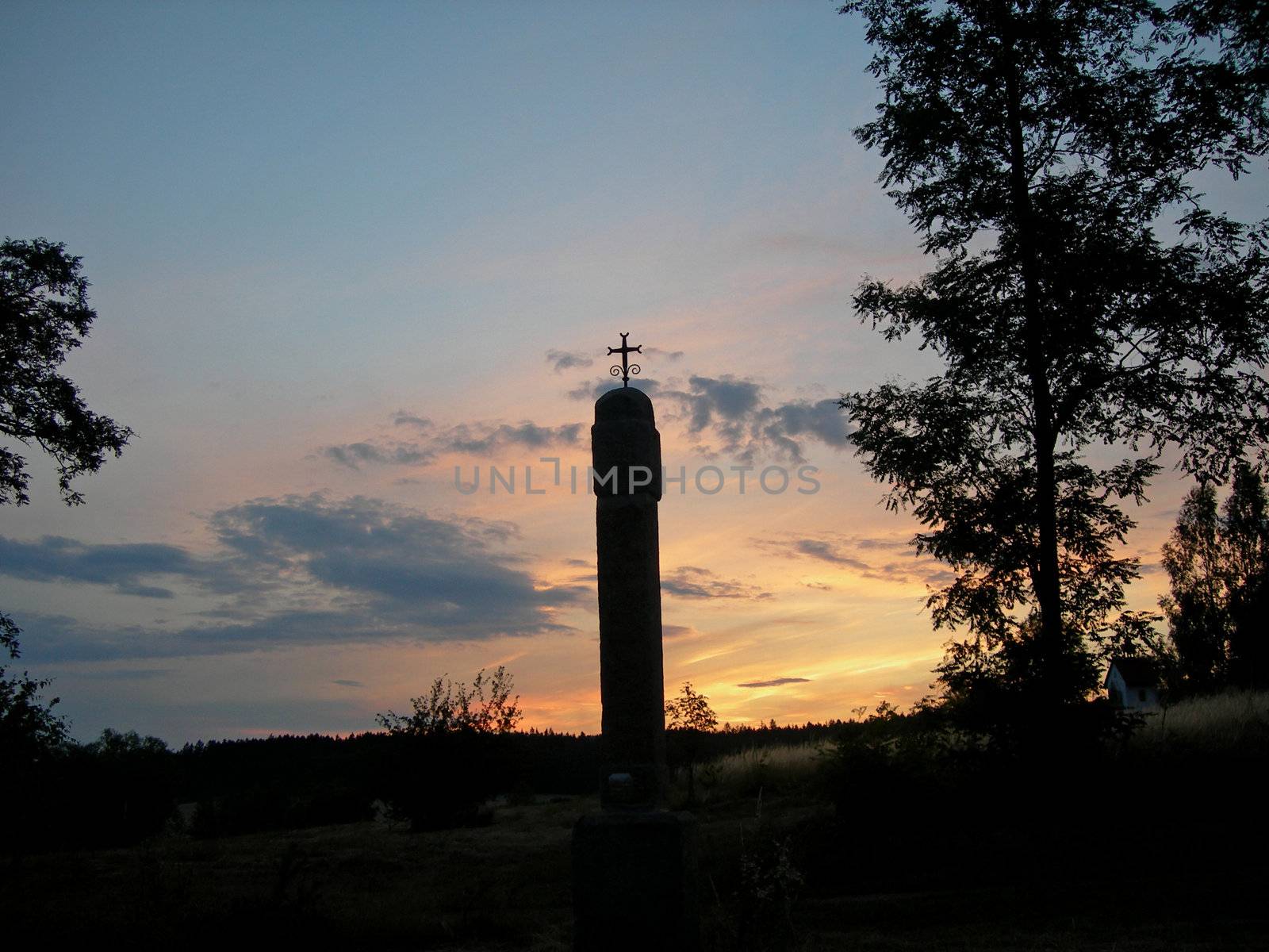   Abandoned shrine hidden in the country by sunset        