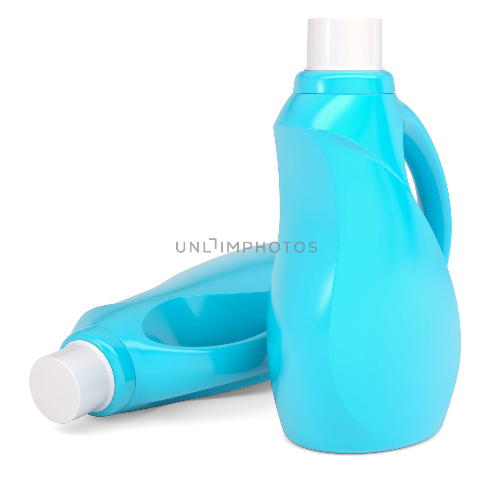 Two plastic bottles of household chemicals. Isolated render on a white background