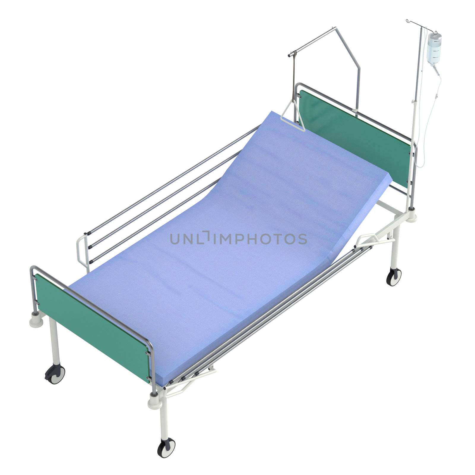 Mobile hospital bed isolated on white background