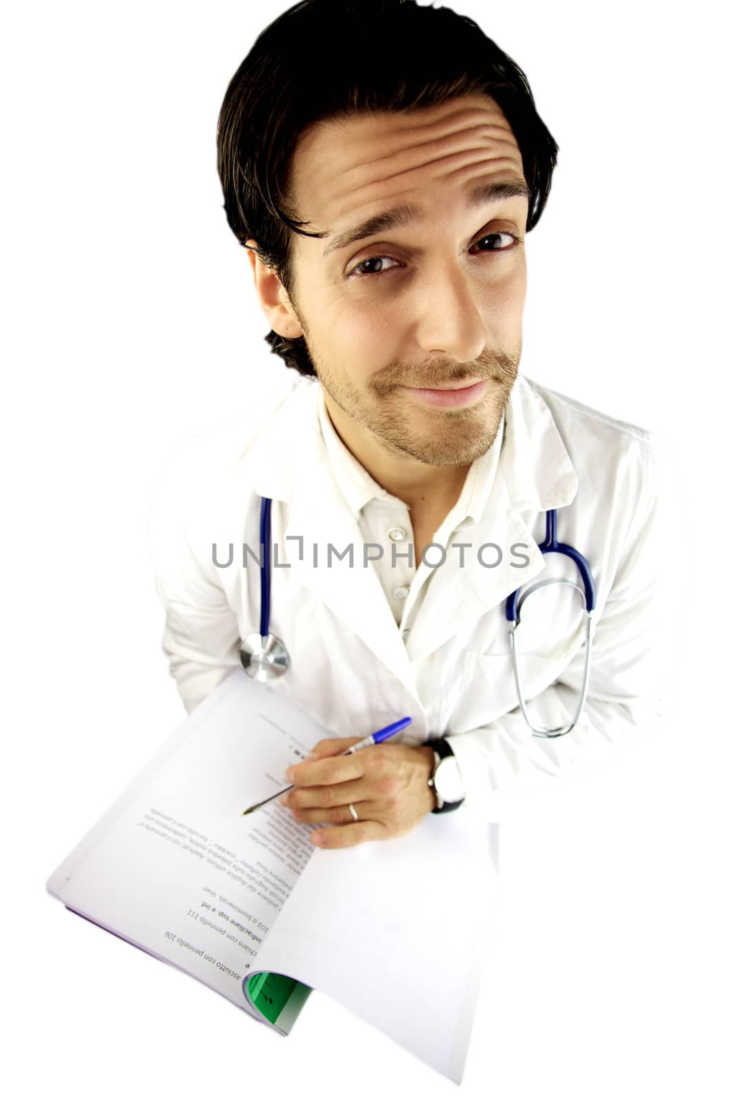 Handsome male doctor funny smiling working
