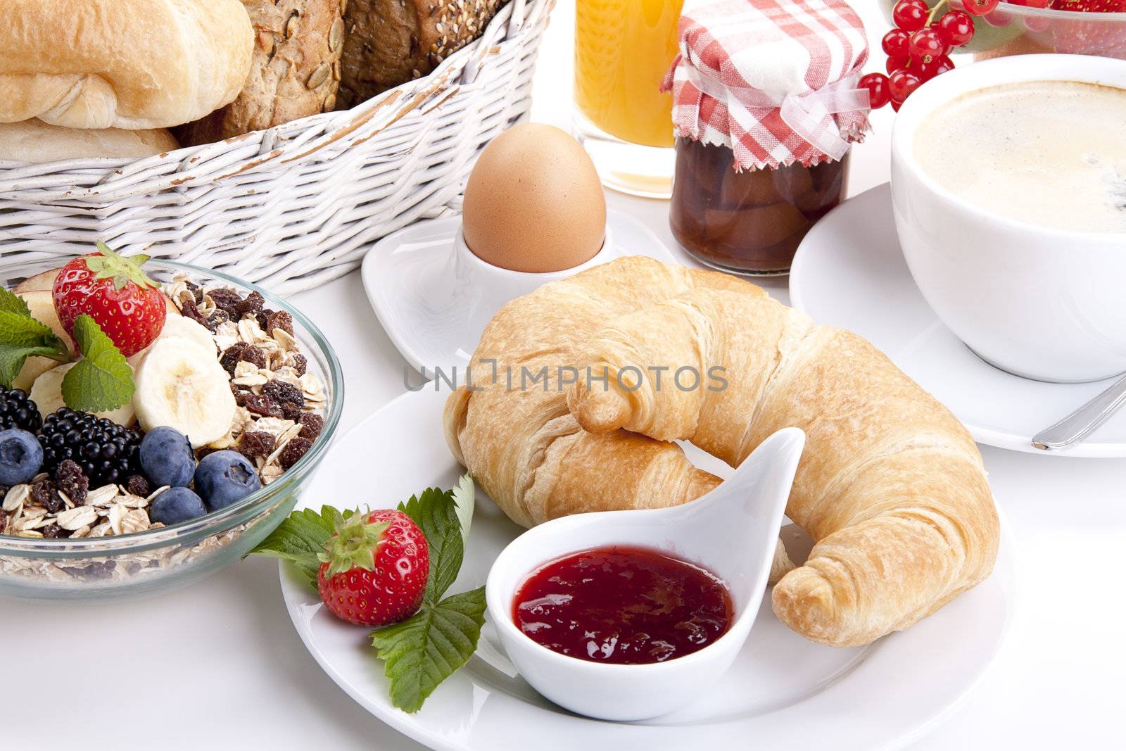 traditional french breakfast croissant isolated on white background