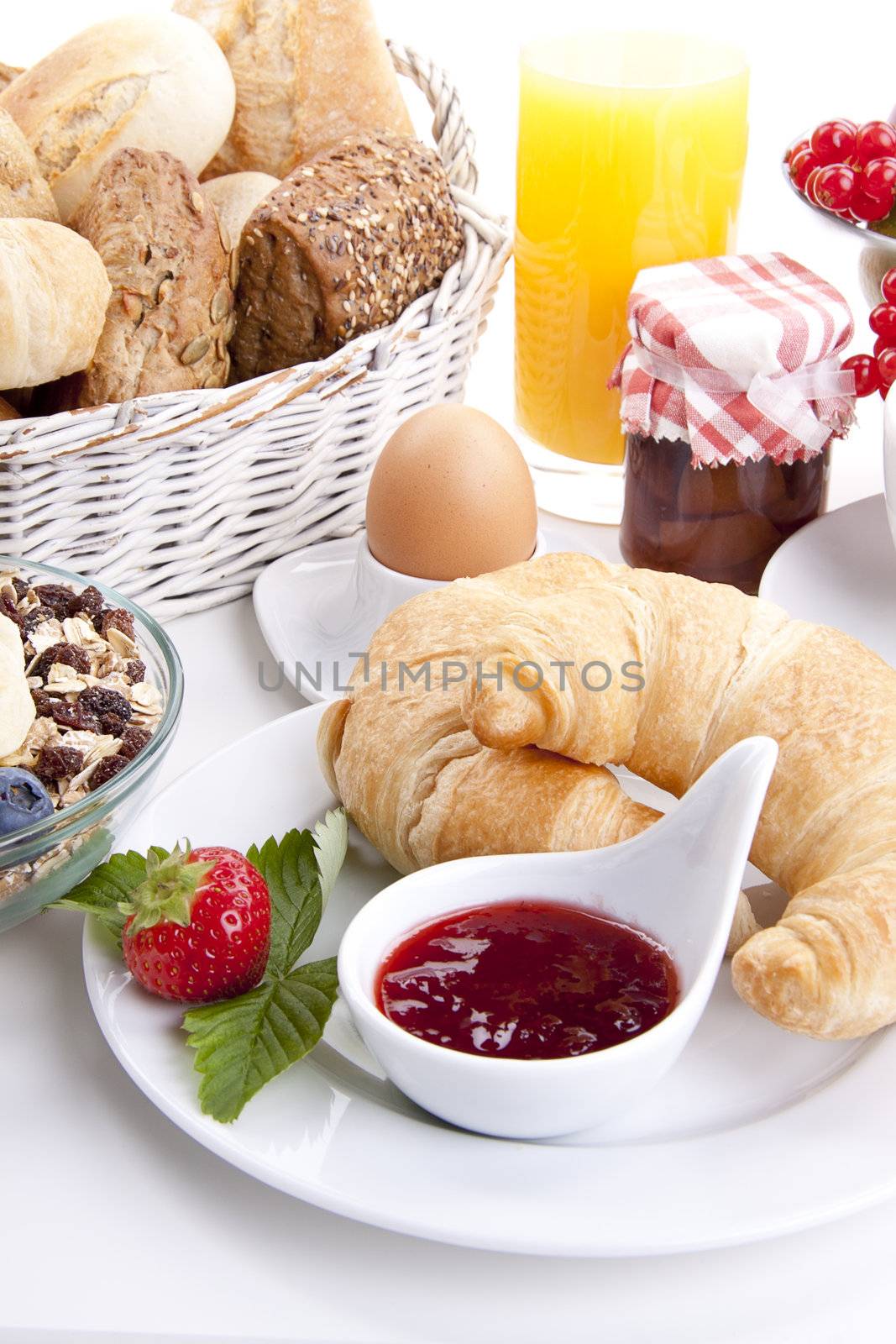 traditional french breakfast croissant isolated on white background