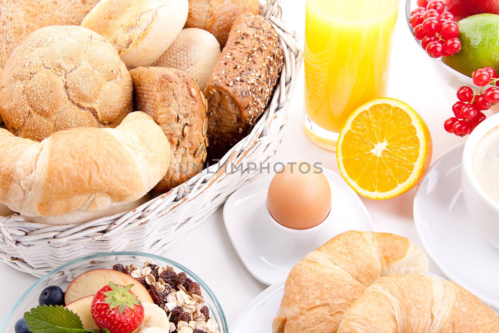 traditional french breakfast croissant isolated on white background