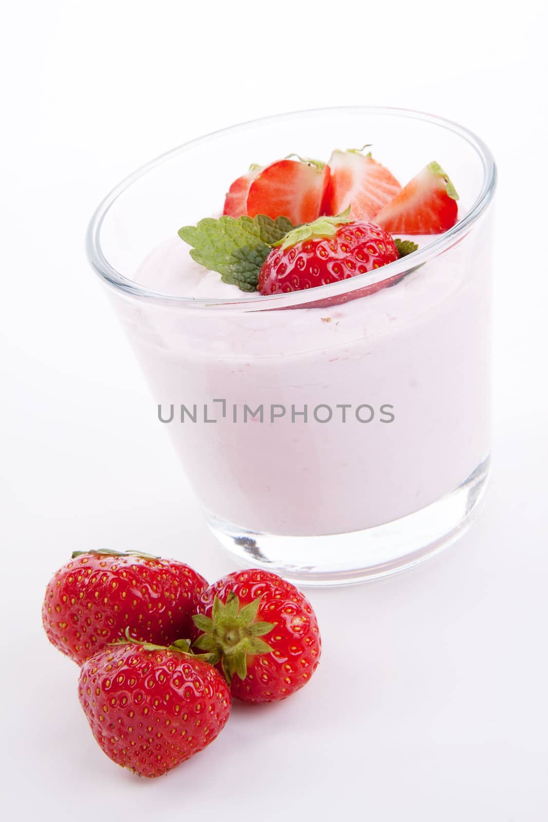 fresh deliscious strwaberry yoghurt shake dessert isolated on white background