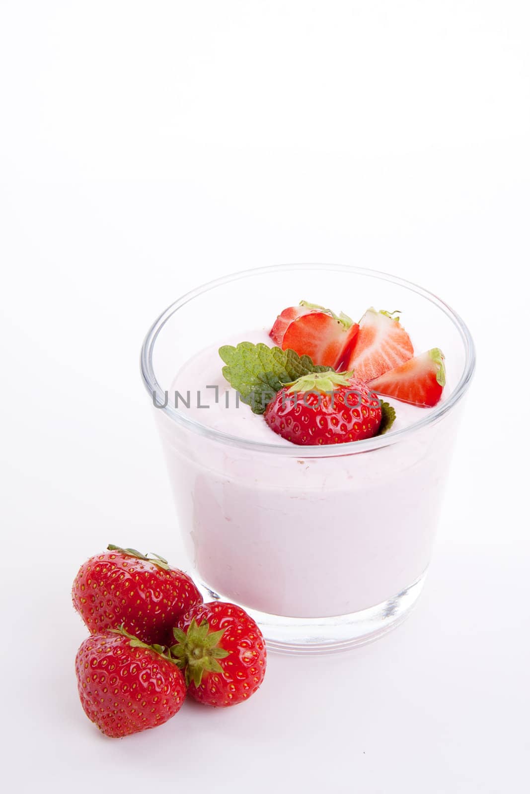 fresh deliscious strwaberry yoghurt shake dessert isolated on white background